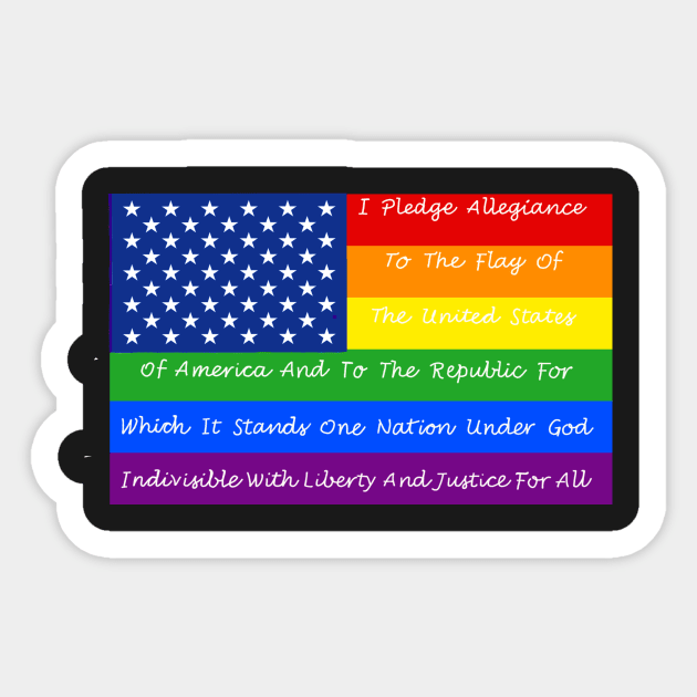 gay pride flag with pledge of allegiance Sticker by wolfmanjaq